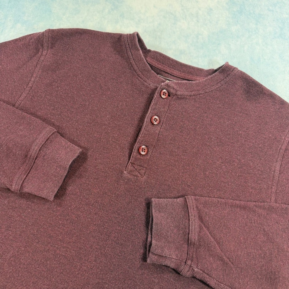 L.L. Bean Henley Shirt Mens M Regular Burgundy Excellent Waffle Knit 502224